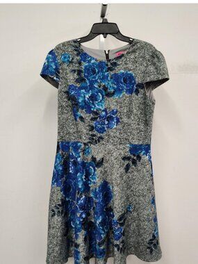 Betsey Johnson Blue Rose Tweed Style Fit & Flare Dress - Size 12
